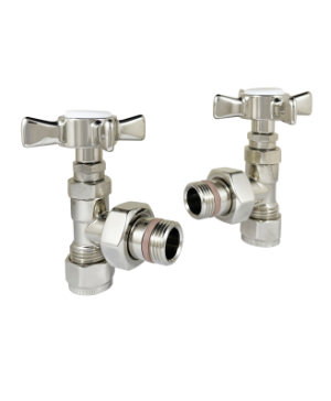 Italian Luxury Valve Set ‘X’ Head Angled Polished Nickel