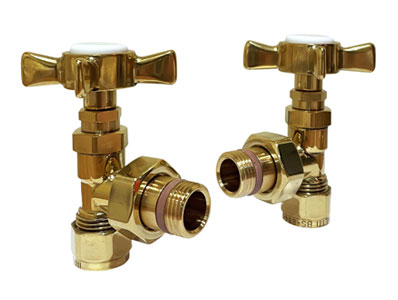 Italian Luxury Valve Set ‘X’ Head Angled Polished Brass